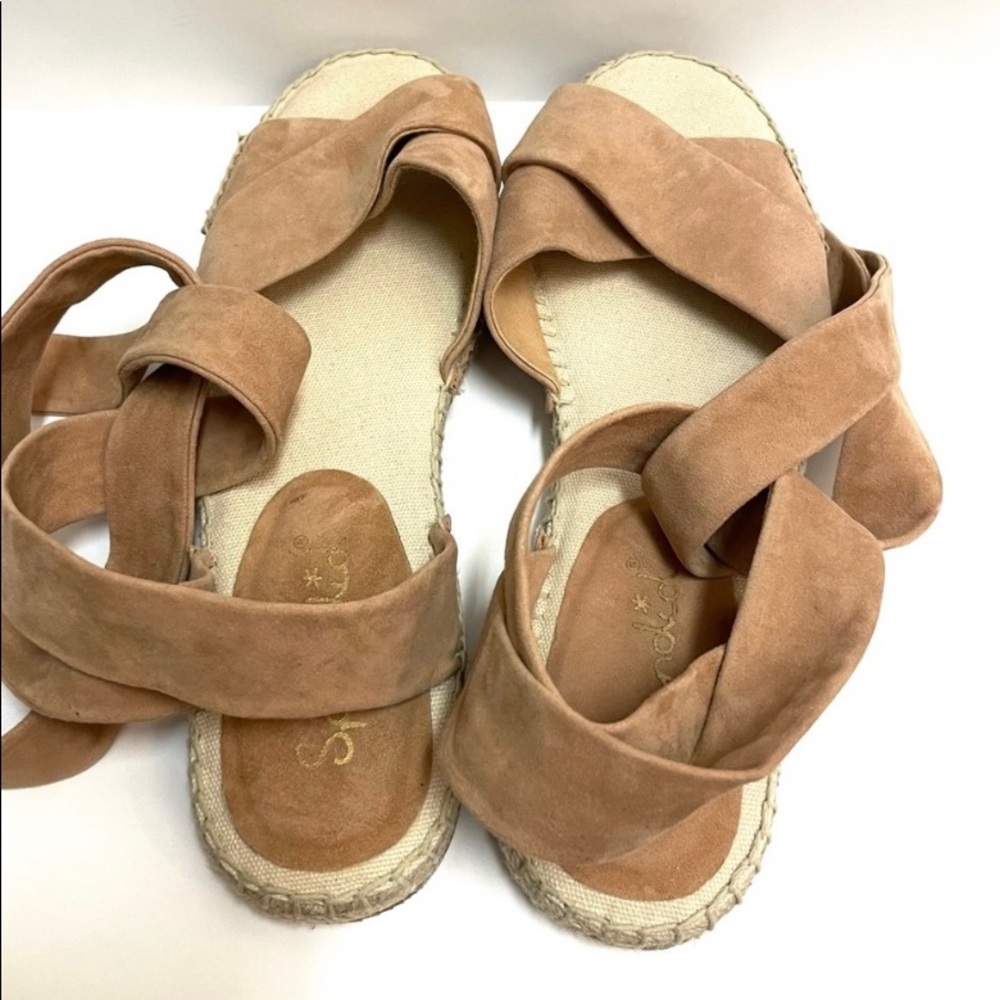 NEW Splendid Tereza Tan Suede Leather Ankle Wrap Lace Up Espadrille Flat Sandals